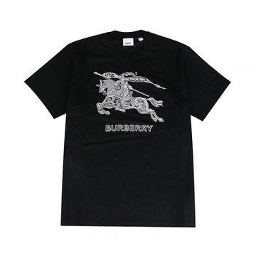 BURBERRY 巴寶莉  戰馬騎士大LOGO刺繡棉質短袖T恤(黑x白)