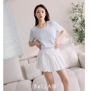 【初夏新品】BeLLA 立體腰身U領上衣 藍色