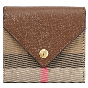 BURBERRY 8073147 Lila格紋拼接信封扣式零錢短夾.咖邊
