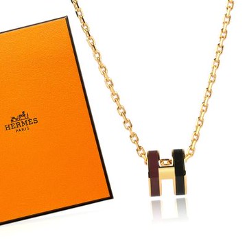 HERMES Mini Pop H 經典迷你LOGO雙色項鍊鎖骨鍊-葡萄紫/黑色