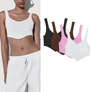 春季新款心形領吊帶背心白色無縫面料緊身胸衣式上衣 7901359