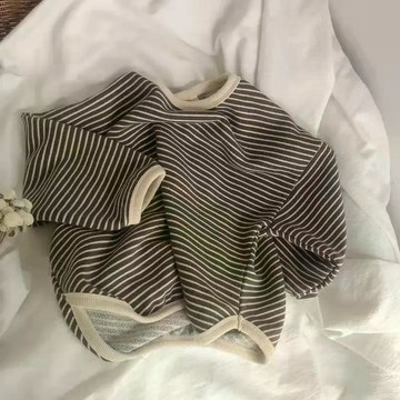 5千人收藏~韓版兒童華膚格條紋長袖T恤中性男女童寬鬆上衣春秋裝 兒童長袖T恤 男童長袖上衣 秋冬打底衫 中大童T恤