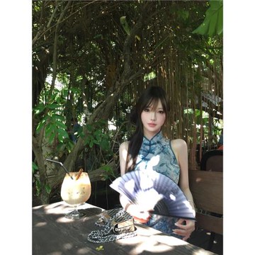 (免運)Kikimy【海藍碎珀】新中式旗袍連衣裙 2025春夏新款女國風小個子