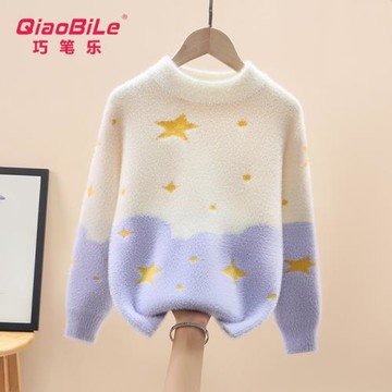 女童水貂絨毛衣2025秋冬新款中大童加絨加厚打底衫兒童圓領針織衫