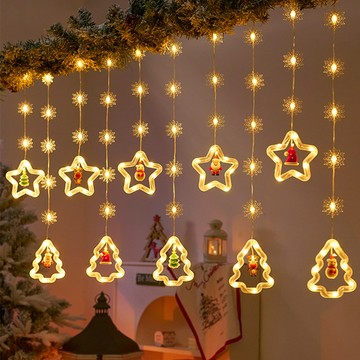 APEX｜ 雪花星星聖誕樹LED冰條_暖白光_USB插電款 (聖誕燈  聖誕串燈  聖誕掛燈 )