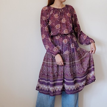 Vintage 80s花朵圖騰美國洋裝