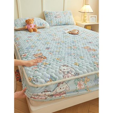 牛奶絨床笠防滑冬季單件加絨加厚夾棉珊瑚絨床罩保暖席夢思床墊套