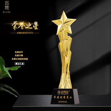 樹脂水晶獎杯定制創意刻字高檔鍍金五角星優秀員工團隊銷售冠軍獎