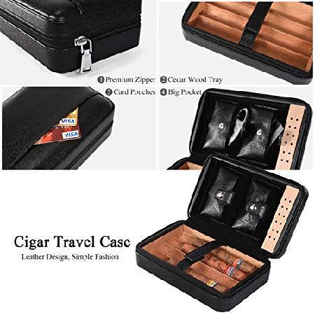 Cigar Humidor, Cigar Case, Cedar Wood Travel Portable Leather Cigar Humidor with Humidifier並行輸入