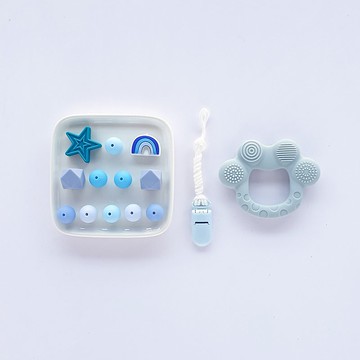 DIY 珊瑚藍熊掌固齒器+奶嘴鏈+星星+彩虹 (需自行串珠)