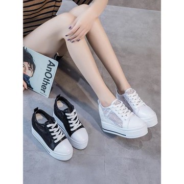 2025夏季新款低幫鞋女網鞋厚底松糕跟休閑內增高網紗透氣圓頭韓版