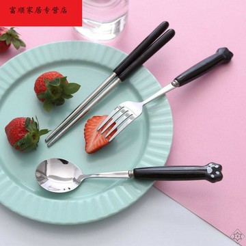 少女心餐具三件套韓式可愛便攜式不銹鋼餐具套裝筷子勺子叉子三件