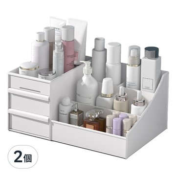小麥購物 三層抽屜式桌上化妝品文具飾品收納盒 L2423  北歐白  2個