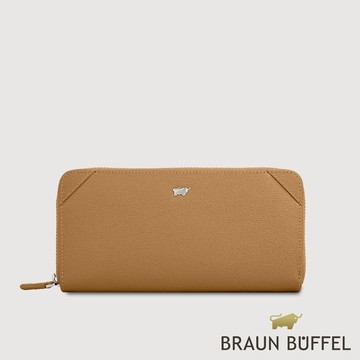 【BRAUN BUFFEL】斯萊特-A 8卡拉鍊長夾-淺棕(德國小金牛台灣總代理)/BF565-601-CS