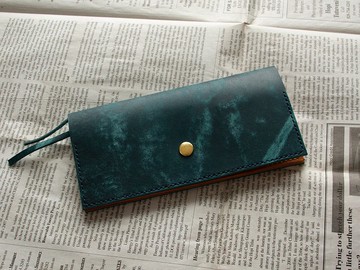 義大利 MAYA 皮革 手工長夾 藍x駝色 機車皮夾