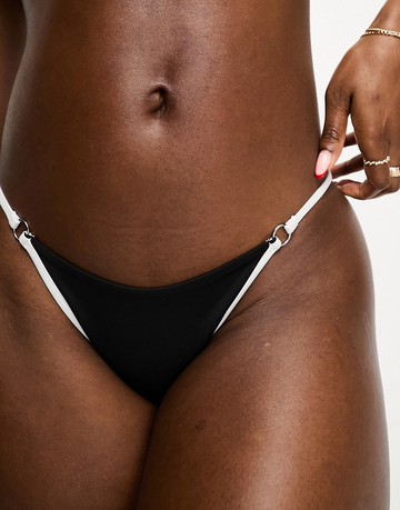 Weekday Deep brazilian tanga bikini bottom in black with white binding