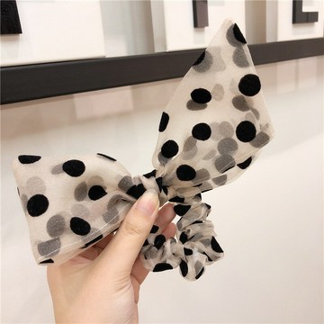 波點蝴蝶結歐根紗發圈女夏季發帶發繩頭繩扎頭發飾品馬尾頭飾頭花