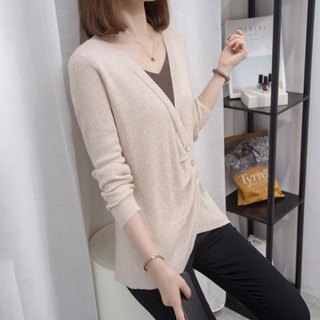 針織打底衫女士裝春秋冬季2025年新款大碼洋氣假兩件內搭毛衣上衣