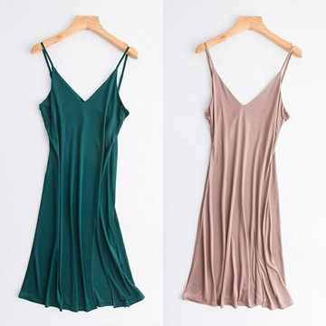 現貨+預購 頂級法式睡衣絲質上衣絲綢背心透氣冰絲睡衣裙短裙-親膚寬鬆吊帶女裙子5色74lt58【獨家進口】【米蘭精品】