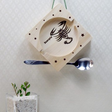 天蠍座 Scorpio 木材 止滑矽膠 手機座杯墊 免費刻印 名字 祝福語