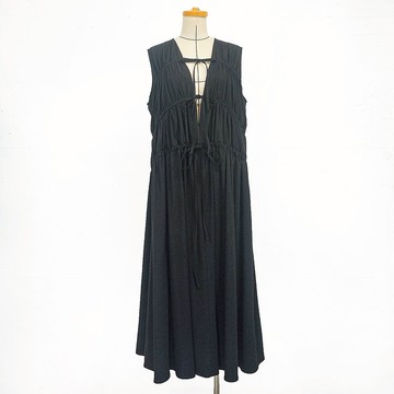 Aman No.86 仙女洋3號 抽皺寬版無袖洋裝 黑色 布料更新棉麻材質