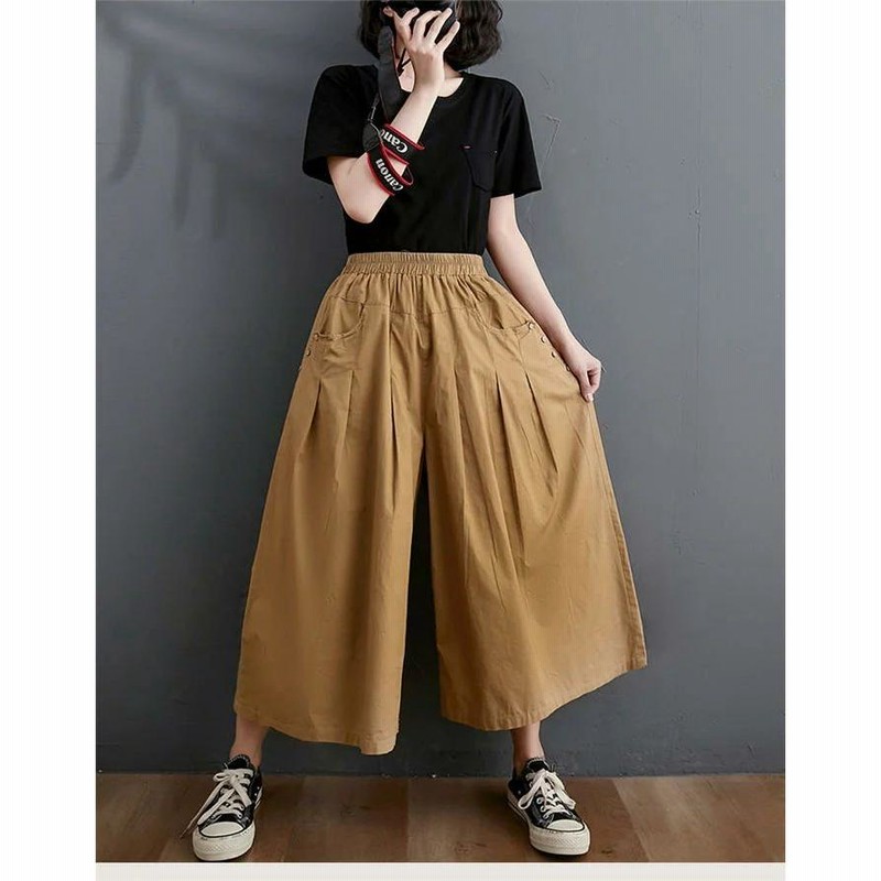ワイドパンツ レディース ガウチョパンツ ギャザー 春 夏 タックパンツ
