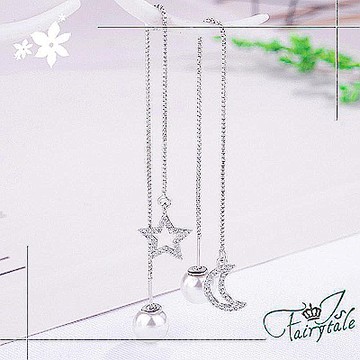 iSFairytale伊飾童話 星月邂逅 珍珠線型垂墜耳環