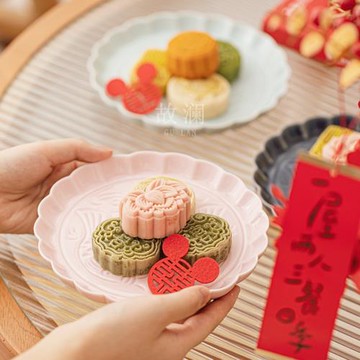 故瀾陶瓷浮雕茶點盤結婚果盤訂婚宴擺臺糕點盤中式婚禮喜餅零食盤