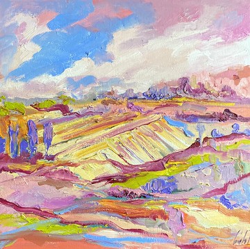 山水畫野獸派布面油畫靈感來自馬的抽象田野畫