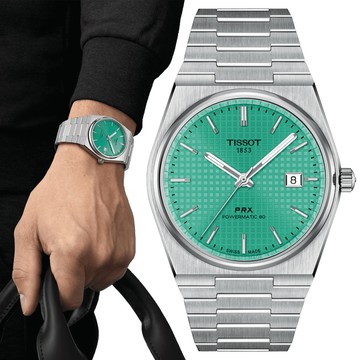 TISSOT天梭 PRX系列 簡約復古機械腕錶-薄荷綠 40mm / T1374071109101