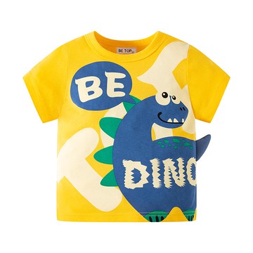BE TOP - 純棉短袖上衣-逗趣恐龍-黃色