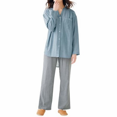 ダブルガーゼの巣ごもりパジャマ 綿100 アッシュブルー Ll 通販 Lineポイント最大get Lineショッピング