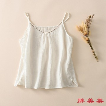 【M-5XL大尺碼】大尺碼弔帶 弔帶背心 大尺碼背心 100精梳純棉 大碼夏季棉麻打底弔帶背心女寬鬆百搭純色無袖上衣