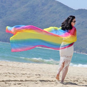 絲巾女夏季海邊防曬沙灘巾空調披肩春秋長款韓版雪紡印花圍巾紗巾