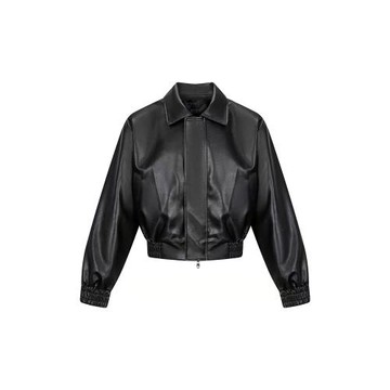 春秋季cleanfit寬松短款黑色pu皮外套美式復古拉鏈皮衣boxy夾克男