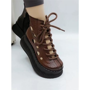 馬丁靴女2025夏季新款復古短靴真皮厚底鏤空洞洞涼鞋小個子增高鞋