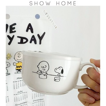 SHˇ帶把手泡面碗ins飯盒陶瓷帶蓋碗上班族學生宿舍可愛少女心