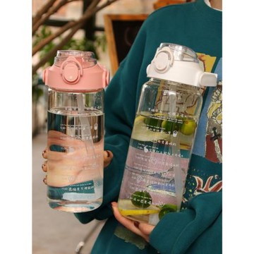 日本大容量玻璃杯1000ml女生男1500毫升水杯夏季帶吸管耐高溫杯子