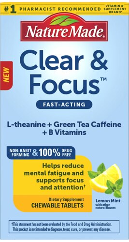 Nature Made Stress Solutions Clear & Focus Lemon Mint 30 Chewable Tablets