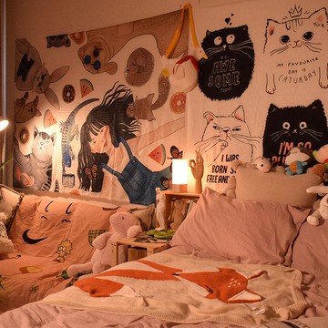 房間裝飾品ins風墻面布餐廳主播日式北歐風裝飾布布景床頭植物。1入