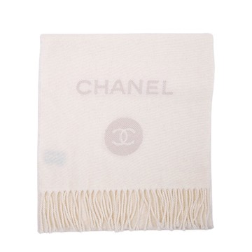 CHANEL 香奈兒 C LOGO流蘇造型圍巾(米白)