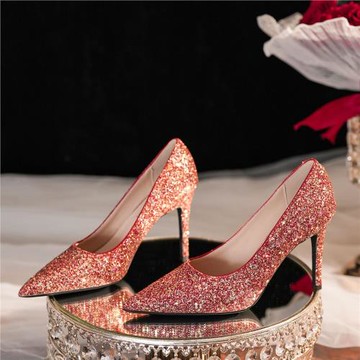 亮片連根細跟高跟鞋宴會婚鞋禮服日常百搭閃耀簡約氣質女鞋9000C