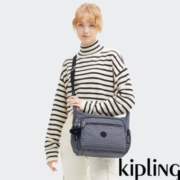 『牛角包』Kipling 經典老花多袋實用側背包-GABBIE