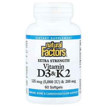 Natural Factors, 維生素 D3 + K2，60 粒軟膠囊