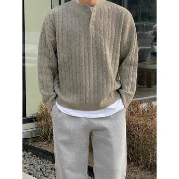 MRCYC麻花亨利領針織衫男秋冬季寬松慵懶風毛衣韓系潮流套頭上衣