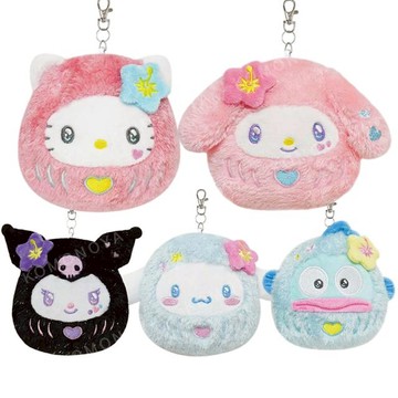 小禮堂 Sanrio 三麗鷗 絨毛造型伸縮票卡零錢包 (達摩款) Kitty 漢頓 大耳狗 美樂蒂