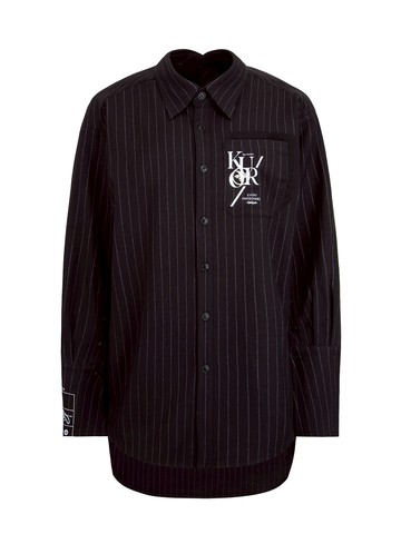 Logo and Slogan Print Stripe Shirt