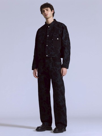 BLUETAB™ Loose 丹寧牛仔寬褲 / 水紋刺繡 / 黑色 人氣新品