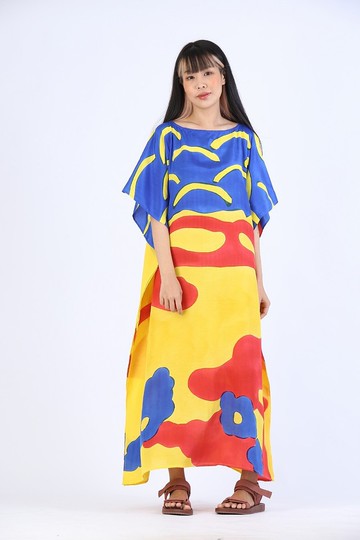 Hand Painted Cotton-Silk Kaftan - Free Size