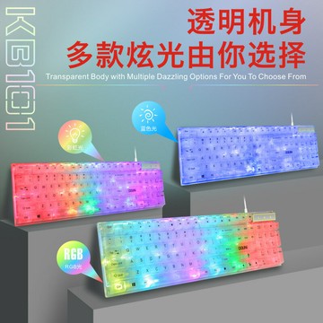 斗尼KB101七彩發光RGB透明鍵盤機械手感筆記本電腦游戲有線鍵盤【Snowbelle優選】